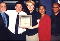 Equity staff members Rick Berg(left) and Willie Boston (right), with (left-right) North Shore Music Theatre's Associate Producer John LaRock, Casting Director Matt Schreiber and EEO Co-chair Julia Breanetta Simpson. Photo by Ed Krieger.